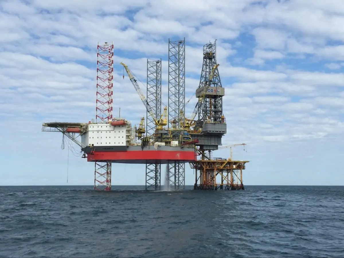 Jack-up drilling rig operating offshore
